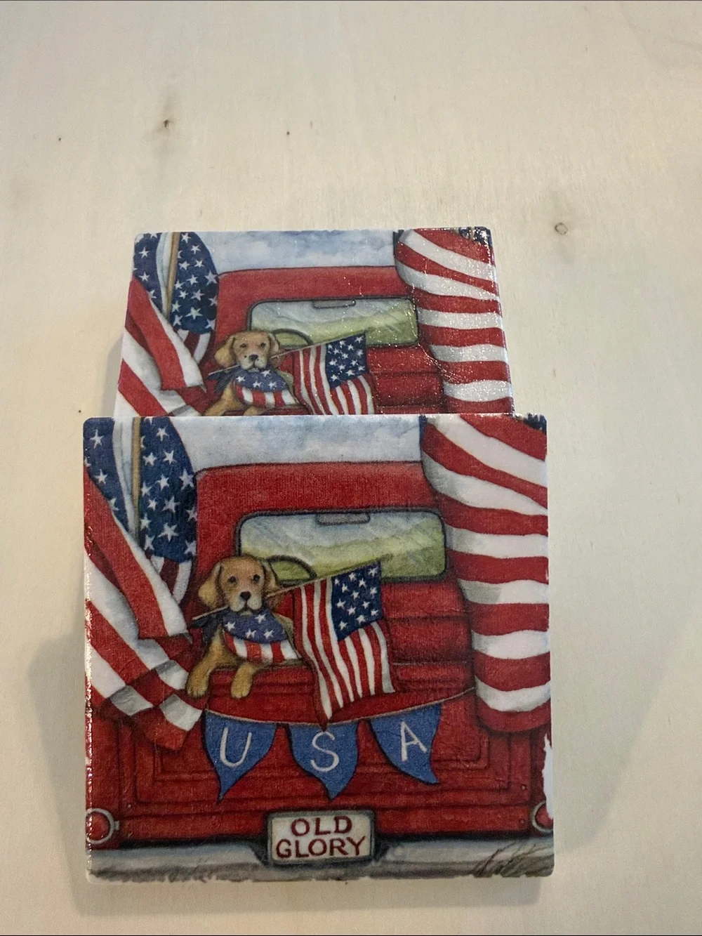 Patriotic 'Old Glory' - Square ceramic coasters
